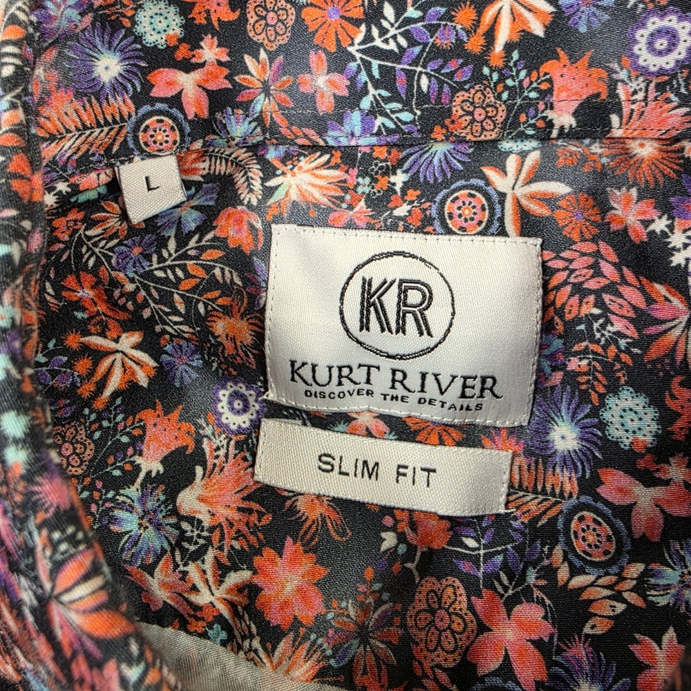 Kurt River Button Down Shirt Mens L Multicolor Floral Slim Fit Streetwear Cotton - Picture 3 of 7